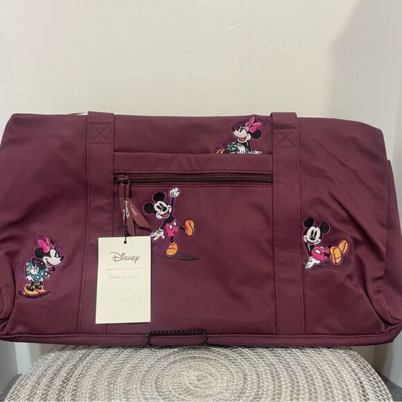 Vera Bradley Disney Duffel Bag Medium in Flirty Mickey and Minnie on Maroon NWT - Picture 5 of 9